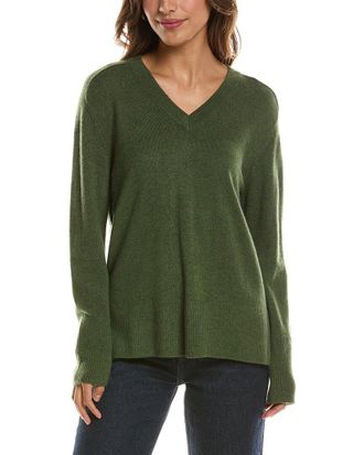 Fort&eacute; Cashmere Hi Low Easy V-Neck 100% Cashmere Sweater