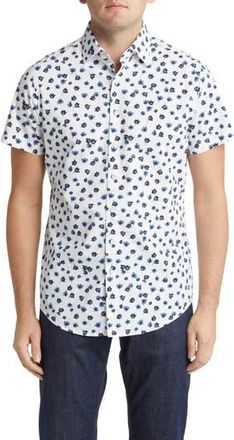 Rodd & Gunn Cross Hills Floral Short Sleeve Button-Up Shirt in Snow at Nordstrom Rack, Size Small