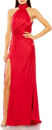 Mac Duggal Open Back High Neck Side Ruched Gown in Red at Nordstrom, Size 10