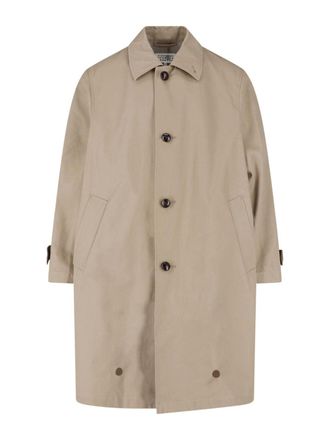 Maison Margiela Mid-Length Beige Jacket with Classic Collar and Button Details