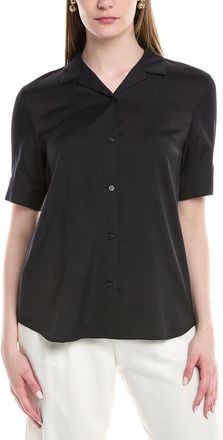 Lafayette 148 New York Notch Collar Silk-Blend Slim Shirt