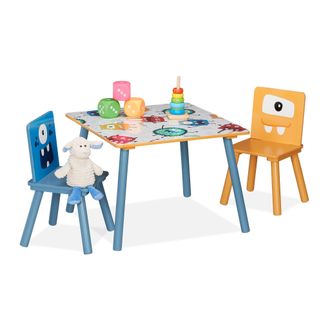 Relaxdays Relaxdays - Mesa Y Sillas Infantiles, 2 Asientos, Muebles Ni&ntilde;os, Mdf Y Madera, Juego De Minimesa Y Minisillas, Multicolor