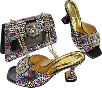 Generic Womens Shoes and Bag Set Color Rhinestone Decorate for Evening Party Wedding Italian Style High Heels Black