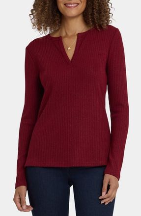 NYDJ Metallic Rib Henley Top in Spiced Apple at Nordstrom, Size X-Small