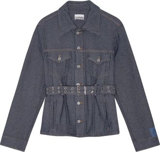 Ganni Giacca denim con cintura - Blu