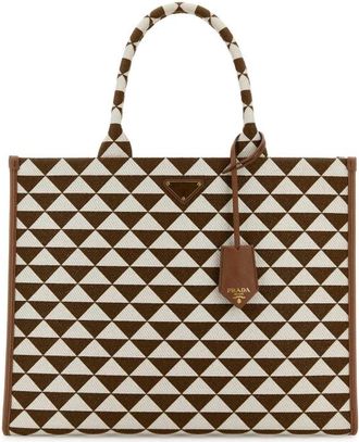 Prada Embroidered Fabric Large Symbole Shopping Bag