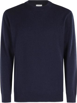 Eleventy Blauwe Cashmere Tipped Ronde Hals Trui - Heren - Cashmere truien - Blauw - XL - Kasjmier - Truien & Vesten