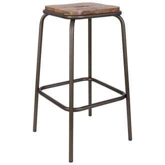Wanderlust Deco Taburete De Madera Artesanal Y Metal Marr&oacute;n Y Negro 40x40x69h Cm