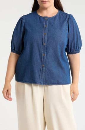 Anne Klein Puff Sleeve Denim Top in Aries Wash at Nordstrom, Size 3 X