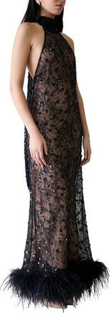 VASILIKI Maliya Shadow Lace Feather Dress in Black Lace at Nordstrom, Size Medium