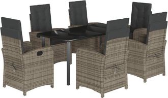 vidaXL Set Comedor Jard&iacute;n 7 Pzas Y Cojines Rat&aacute;n Sint&eacute;tico Gris Vidaxl
