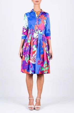 Samantha Sung Pleated Stretch Audrey Shirtdress in Sky Blue at Nordstrom, Size 6