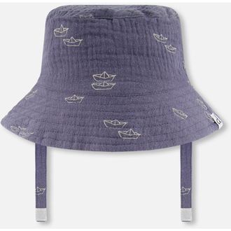 Deux par Deux Baby Boys Printed Muslin Bucket Hat Navy Blue Paper Boats at Nordstrom, Size 18-24 M