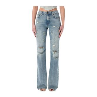Haikure Gedetailleerde Wijde Jeans - Dames - Regular Fit Jeans - Blauw - W28 - Leer - Jeans
