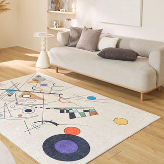Nazar Rugs Alfombra lavable a m&aacute;quina con dise&ntilde;o art&iacute;stico - beige - 80x150
