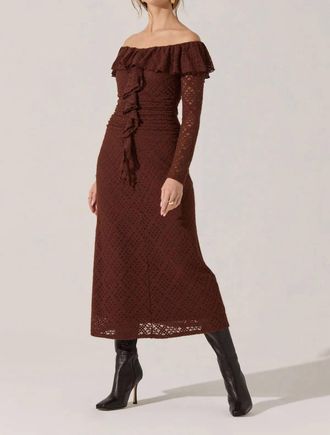 Astr Dorian Long Sleeve Dress In Brown