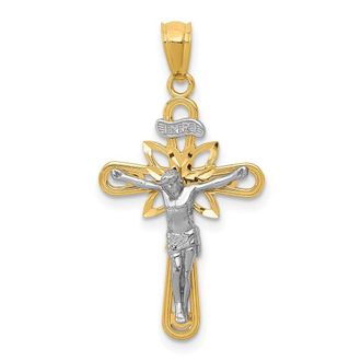 Diamond2Deal 14k Two-tone Gold Rhodium Small Passion Crucifix Pendant