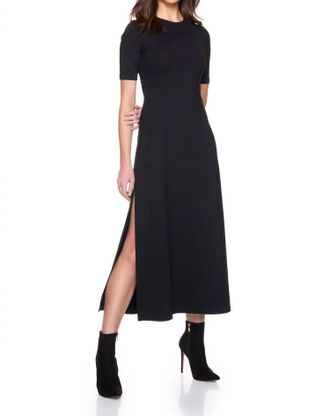 Susana Monaco Crew Side Slit Midi Dress In Black