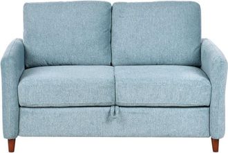 Beliani Beliani - Modern Upholstered 2 Seater Sofa Loveseat Fabric with Storage Armrests Blue Mare