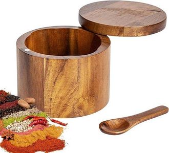 OEM Caja De Madera Para Especias Con Tapa Y Cuchara - Perfecta Para Sal, Hierbas Y Especias