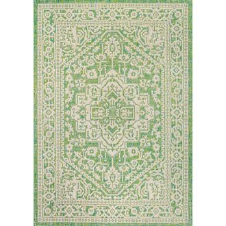 Jonathan Y Designs Sinjuri Medallion Textured Weave Indoor/Outdoor Area Rug in Cream/green at Nordstrom, Size 5Ft 0In X 8Ft 0In