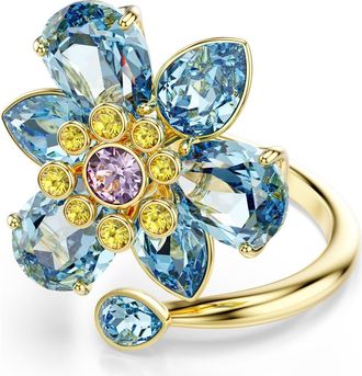 Swarovski Idyllia Crystal Flower Bypass Ring in Blue at Nordstrom, Size 5