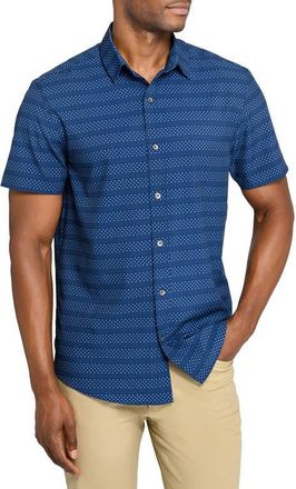 W.R.K Slim Fit Micro Geo Short Sleeve Performance Button-Up Shirt in Navy at Nordstrom, Size X-Large