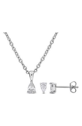 Delmar Pear-Cut Cubic Zirconia Stud Earrings & Necklace Set in White at Nordstrom Rack