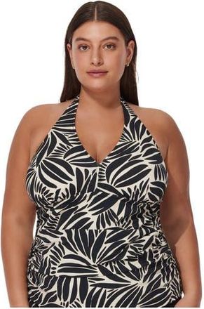 Gottex Comeback Plus Size Halter Tankini Top in Black-White at Nordstrom, Size 18