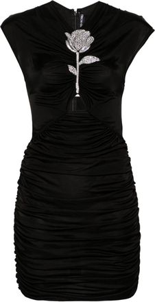 DAVID KOMA floral-detailed ruched minidress - women - Viscose/glass - 10 - Black