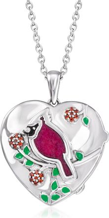 Ross-Simons Ruby and. Garnet Cardinal Floral Locket Necklace With Multicolored Enamel in Sterling Silver
