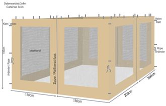Quick-Star Quick-star - 4 Seitenteile Mit Moskitonetz F&uuml;r Bl&auml;tter Pavillon 3x4m Seitenwand Sand