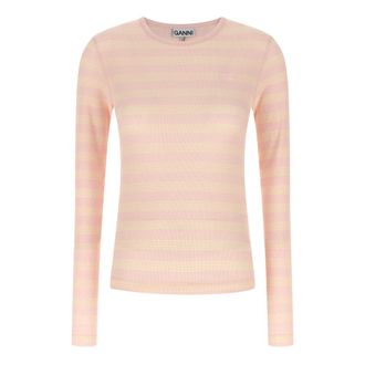 Ganni Tops, Dames, Roze, S, Katoen, Geribbelde Sweater van Stretchkatoen