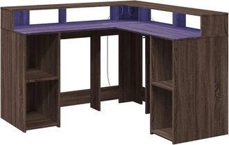 Berkfield Home Soft Desk with LED Lights Brown Oak 130x130x91 cm Engineered Wood | Size: 130 x 130 x 91 cm