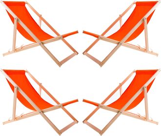 OEM 4 Tumbonas De Madera Con Tela Naranja
