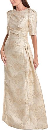 Teri Jon by Rickie Freeman Metallic Jacquard Side Drape Gown
