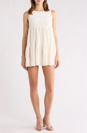 All in Favor Sequin Tiered Minidress in Cream at Nordstrom Rack, Size X-Large