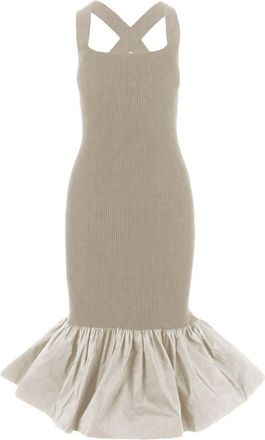 Patou Beige Ruffled Knitted Midi Dress