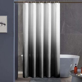 OEM Cortina De Ducha De Poli&eacute;ster Impermeable Y Lavable Para Ba&ntilde;o Con 10 Ganchos, De Blanco A Negro, 120 X 200 Cm - Crezuo