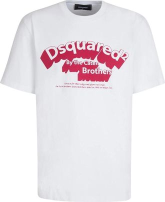 Dsquared2 DSquared2 Heren Logo gevlokt T-Shirt (Wit, Rood)
