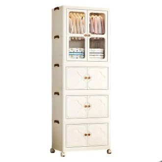 OEM Armario De Almacenamiento - Sevencomfort - Sevencomfort - 3 Armarios Y 1 Perchero - 10 Perchas - Beige 65&times;39&times;177 Cm