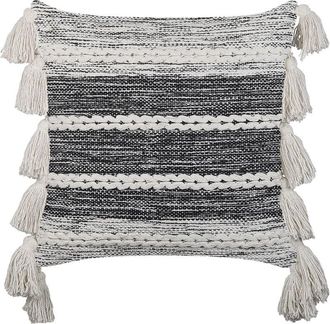 Beliani Coj&iacute;n De Algod&oacute;n Negro Blanco Crema 45 X 45 Cm Borlas Accesorio Boho Rochea