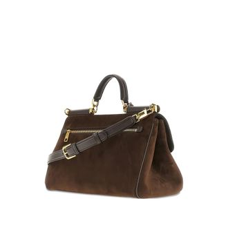 Dolce & Gabbana Suede with Padlock Detail Top Handle Bag - Brown