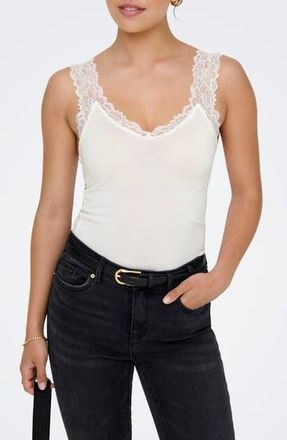Only Free Lace Trim Sleeveless Top in Cloud Dancer at Nordstrom Rack, Size Small