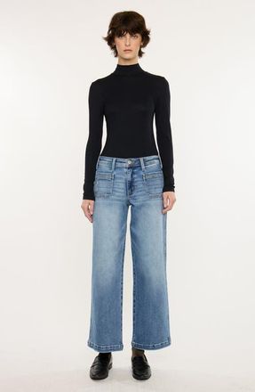 Kancan Amma Essentials Mid Rise Ankle Wide Leg Jeans in Medium Dark Wash at Nordstrom, Size 26