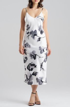 Natori Aurelia Floral Charmeuse Nightgown in Warm White at Nordstrom, Size X-Small