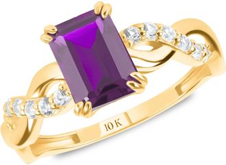 MAX + STONE Solid 10k Yellow or White Gold Emerald Cut Birthstone Rings with Twisted Band