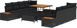 vidaXL Vidaxl - Garden Sofa Set with Cushion 11 pcs Black 100 x 100 x 71 cm