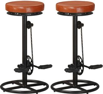 vidaXL Vidaxl - Taburetes De Cocina 2 Uds Cuero Aut&eacute;ntico Cabra Negro Y Marr&oacute;n
