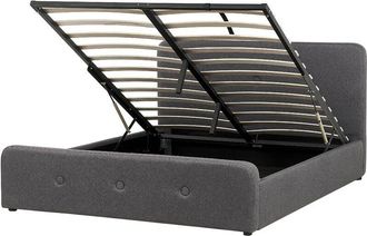 Beliani Upholstered eu King Size Fabric Bed Frame 5ft3 Storage Polyester Grey Rennes ii